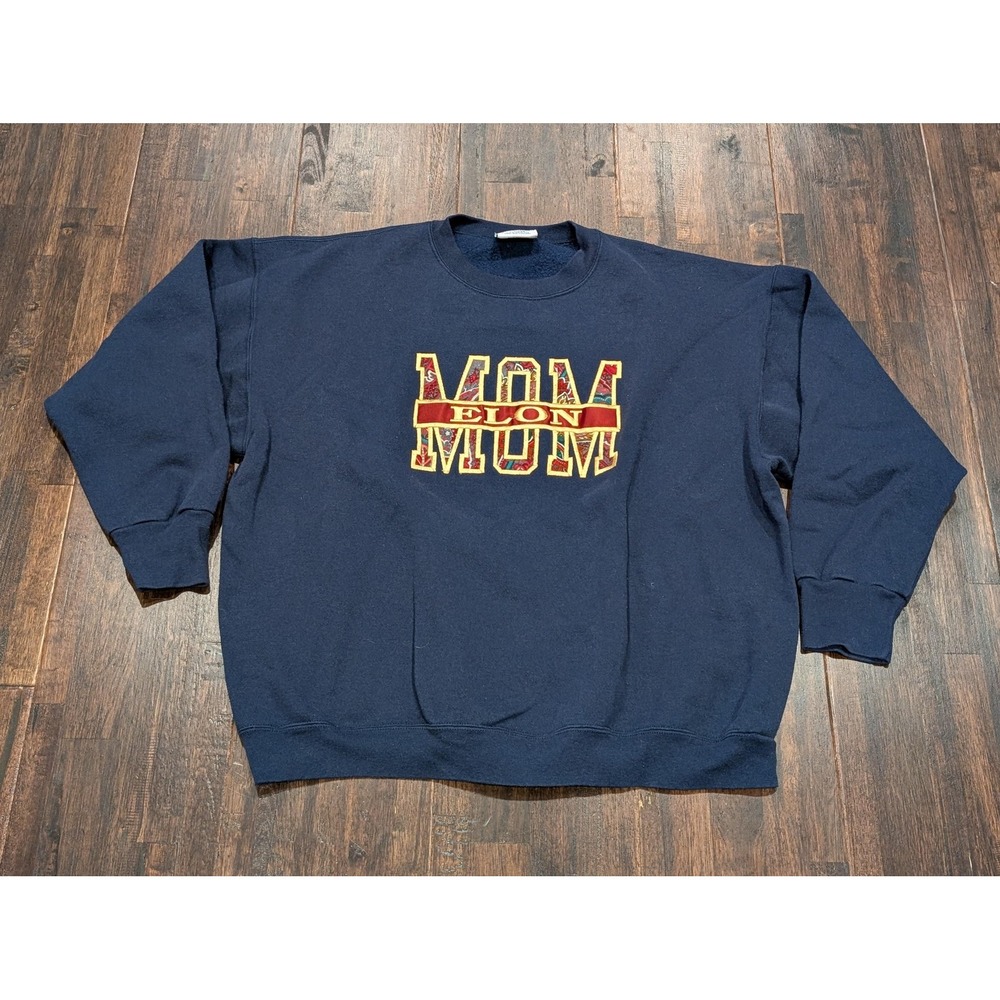 Vintage 90s USA Elon University 'MOM' Sweatshirt Mens XL Blue Oversized USA